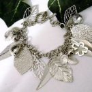 Flat Leaves Leaf Crystal Balls Charm Woman's Chain Bracelet NEW