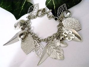 Flat Leaves Leaf Crystal Balls Charm Woman's Chain Bracelet NEW