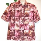 Signum Brown Pink Palm Design Cotton Fancywork Men Dress Shirt Size M Germany