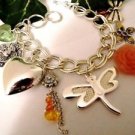 3-D Heart Flowers Dragonfly Charm Floral Chain Woman's Jewelry Bracelet NEW