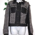 GF Ferre  Women Gray White Wool Italian Blazer Jackets Size L NEW Retail $440