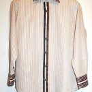 Cardinali White Beige Brown Stripes Button Cotton Down Men Shirt Sz XL