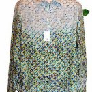 Bugatchi Uomo Men Green Faded Graphic Design Cotton Blouse Shirt Sz L Shaped Fit