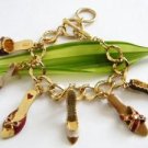 Multi Enamel Cinderella Shoe Shoes Heels Charm Woman's Bracelet Gold Toned NEW
