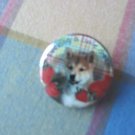 Japan Doggie with Strawberry Metal Pin / Button Kawaii