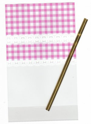 4x Japan Pink Plaid w/ Ribbons Lace Plastic Gift Bags w/ tie KAWAII