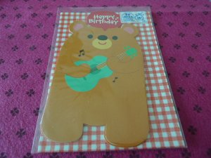 Taiwan Bear w/ Guitar Pull Birthday Card KAWAII