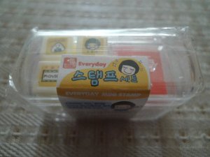 Korea stamps set with ink pack (4 in 1, Orange) KAWAII