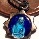 Tiny French Antique Cobalt Blue Enamel Our lady Lourdes vintage Charm Virgin Mary Saint Medal