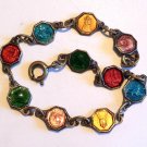 Antique Enamel Saint Medals Bracelet Virgin Mother Mary Jesus Angel Bernadette Christopher Lourdes