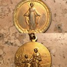 Large Rare Antique Gilt Holy Medal Patron Saint Elizabeth Hungary Virgin Mary Miraculous Medal