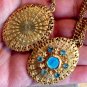 Vintage Filigree Locket Shrine Necklace Blue Rhinestone Miraculous Medal Reliquary Virgin Mary Jesus
