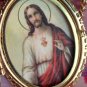 Vintage Filigree Locket Shrine Necklace Blue Rhinestone Miraculous Medal Reliquary Virgin Mary Jesus