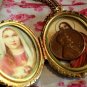Vintage Filigree Locket Shrine Necklace Blue Rhinestone Miraculous Medal Reliquary Virgin Mary Jesus