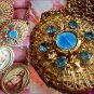 Vintage Filigree Locket Shrine Necklace Blue Rhinestone Miraculous Medal Reliquary Virgin Mary Jesus