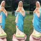 Vintage chalkware Mother Mary Statue 13" plaster Blessed Virgin Immaculate Heart  Pink Blue