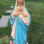 Vintage chalkware Mother Mary Statue 13" plaster Blessed Virgin Immaculate Heart  Pink Blue