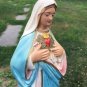 Vintage chalkware Mother Mary Statue 13" plaster Blessed Virgin Immaculate Heart  Pink Blue