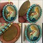 Large Vintage Rhinestone Mystical Rose Cameo prayer Locket Pendant Virgin Mother Mary Shrine
