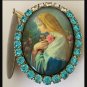 Large Vintage Rhinestone Mystical Rose Cameo prayer Locket Pendant Virgin Mother Mary Shrine