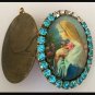 Large Vintage Rhinestone Mystical Rose Cameo prayer Locket Pendant Virgin Mother Mary Shrine