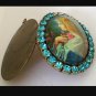 Large Vintage Rhinestone Mystical Rose Cameo prayer Locket Pendant Virgin Mother Mary Shrine