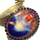 Large Catholic Rhinestone Cameo Locket Virgin Mary Immaculate Sacred Heart Pendant OOAK