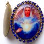 Large Catholic Rhinestone Cameo Locket Virgin Mary Immaculate Sacred Heart Pendant OOAK