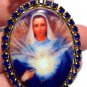 Large Catholic Rhinestone Cameo Locket Virgin Mary Immaculate Sacred Heart Pendant OOAK