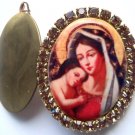 2" Rhinestone Porcelain cameo Locket Prayer Petition Catholic Pendant Madonna Jesus Virgin Mary