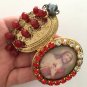 X Large Vintage Red Rhinestone Sacred Heart Jesus Cameo Locket Shrine Pendant Prayer Petition Beads