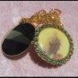 1.5" Peridot Rhinestone St. Jude Cameo Locket Prayer Petition Pendant 22" Necklace OOAK