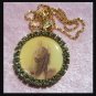 1.5" Peridot Rhinestone St. Jude Cameo Locket Prayer Petition Pendant 22" Necklace OOAK