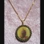1.5" Peridot Rhinestone St. Jude Cameo Locket Prayer Petition Pendant 22" Necklace OOAK