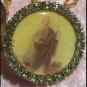 1.5" Peridot Rhinestone St. Jude Cameo Locket Prayer Petition Pendant 22" Necklace OOAK