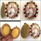 2" Vintage Large Jesus King of Heaven Christian Prayer Locket Cameo Shrine Pendant Rhinestone