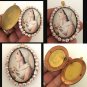 2" Large Vintage Mystical Rose Virgin Mary Pink Rhinestone Glass cameo locket Prayer Pendant
