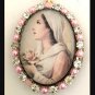 2" Large Vintage Mystical Rose Virgin Mary Pink Rhinestone Glass cameo locket Prayer Pendant