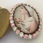 2" Large Vintage Mystical Rose Virgin Mary Pink Rhinestone Glass cameo locket Prayer Pendant