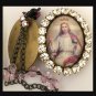 2" Large Rhinestone Jesus Christ King of Heaven Cameo Locket Prayer beads Catholic Shrine Pendant