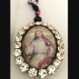 2" Large Rhinestone Jesus Christ King of Heaven Cameo Locket Prayer beads Catholic Shrine Pendant