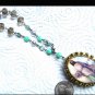 Vintage Rhinestone Jesus Christ Divine Mercy Prayer Petition Cameo Locket Glass Beads Shrine Pendant