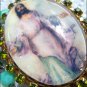 Vintage Rhinestone Jesus Christ Divine Mercy Prayer Petition Cameo Locket Glass Beads Shrine Pendant