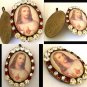 Catholic Jewelry Large Vintage Rhinestone Sacred Heart of Jesus Cameo Locket Pendant Prayer Petition