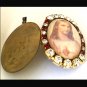 Catholic Jewelry Large Vintage Rhinestone Sacred Heart of Jesus Cameo Locket Pendant Prayer Petition