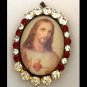 Catholic Jewelry Large Vintage Rhinestone Sacred Heart of Jesus Cameo Locket Pendant Prayer Petition