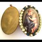 Handcrafted Vintage St Anthony Jesus Glass Cameo Locket Rhinestone Prayer Pendant Catholic Jewelry