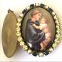 Handcrafted Vintage St Anthony Jesus Glass Cameo Locket Rhinestone Prayer Pendant Catholic Jewelry