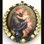 Handcrafted Vintage St Anthony Jesus Glass Cameo Locket Rhinestone Prayer Pendant Catholic Jewelry