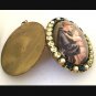 Handcrafted Vintage St Anthony Jesus Glass Cameo Locket Rhinestone Prayer Pendant Catholic Jewelry